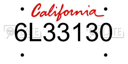 6L33130 California License Plate