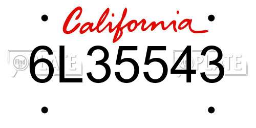 6L35543 California License Plate