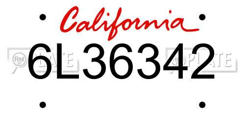 6L36342 California License Plate