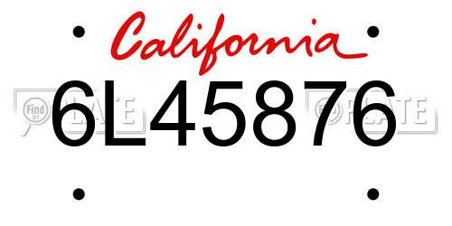6L45876 California License Plate