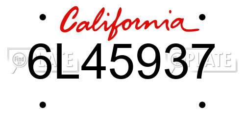 6L45937 California License Plate
