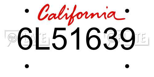 6L51639 California License Plate