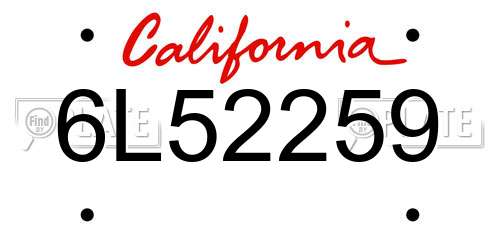 6L52259 California License Plate