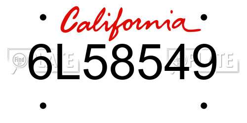 6L58549 California License Plate