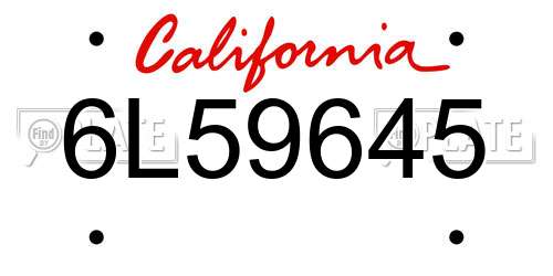 6L59645 California License Plate