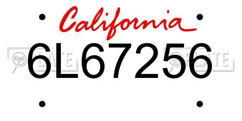 6L67256 California License Plate