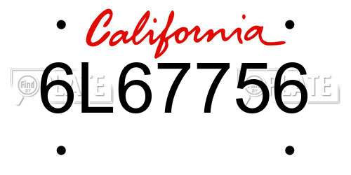 6L67756 California License Plate