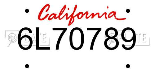 6L70789 California License Plate