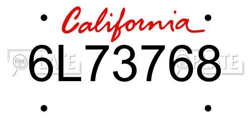 6L73768 California License Plate