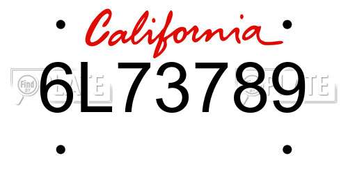 6L73789 California License Plate
