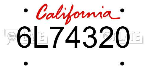 6L74320 California License Plate