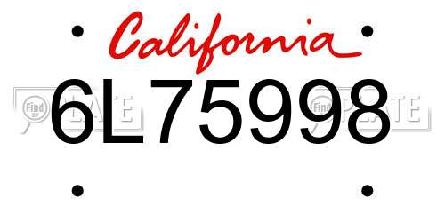 6L75998 California License Plate