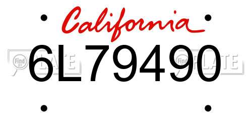 6L79490 California License Plate