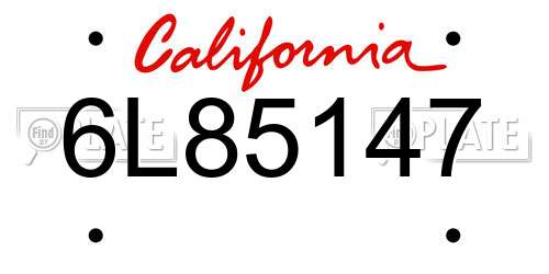 6L85147 California License Plate