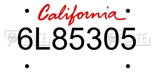 6L85305 California License Plate