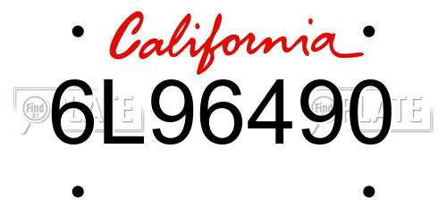 6L96490 California License Plate