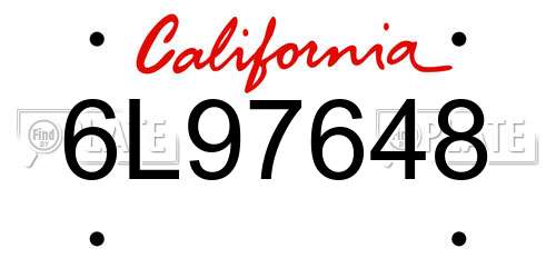 6L97648 California License Plate