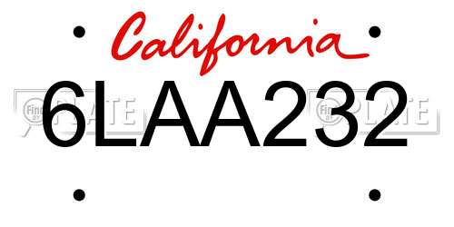 6LAA232 California License Plate
