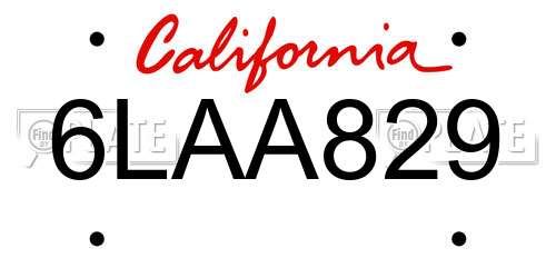 6LAA829 California License Plate