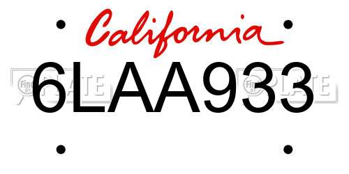 6LAA933 California License Plate
