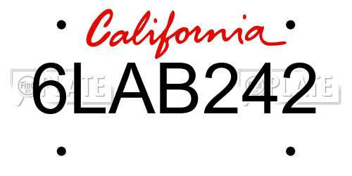 6LAB242 California License Plate