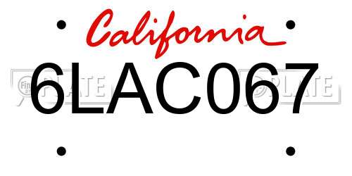6LAC067 California License Plate