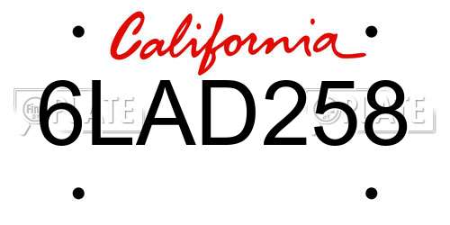 6LAD258 California License Plate
