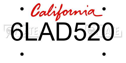 6LAD520 California License Plate