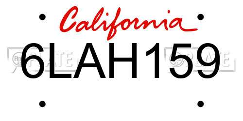 6LAH159 California License Plate