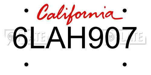 6LAH907 California License Plate