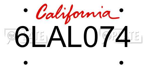 6LAL074 California License Plate