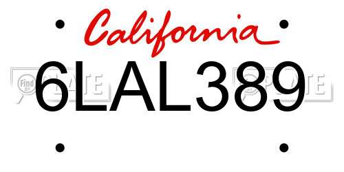 6LAL389 California License Plate