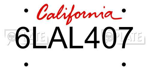 6LAL407 California License Plate