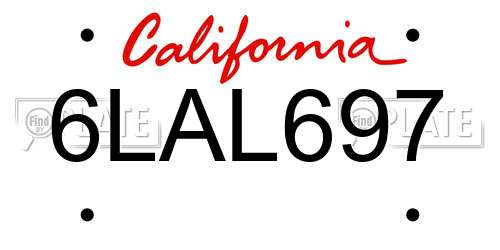 6LAL697 California License Plate