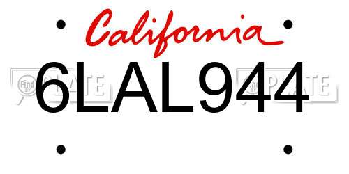 6LAL944 California License Plate