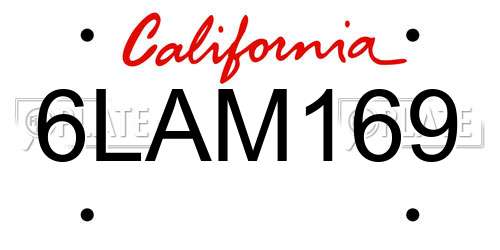 6LAM169 California License Plate