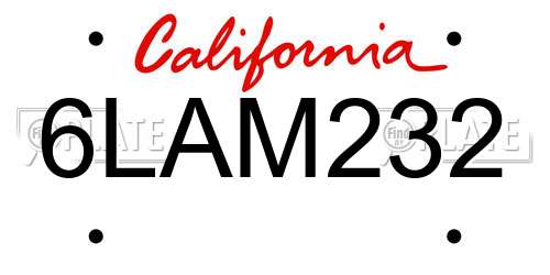 6LAM232 California License Plate