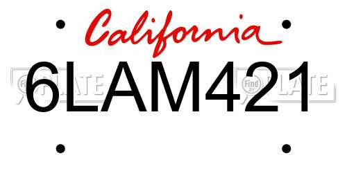 6LAM421 California License Plate