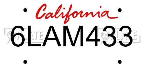 6LAM433 California License Plate