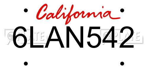 6LAN542 California License Plate