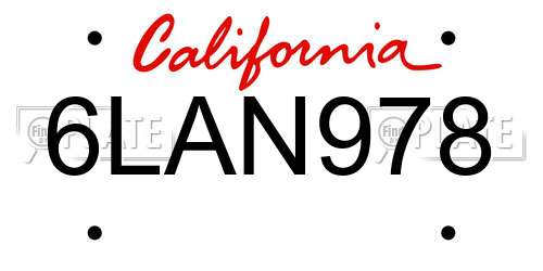 6LAN978 California License Plate