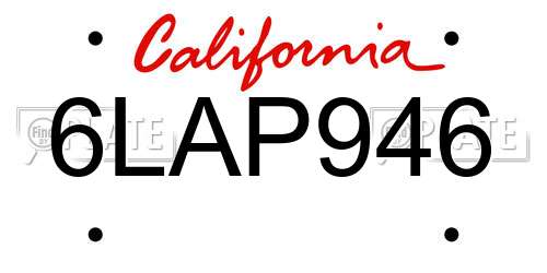 6LAP946 California License Plate