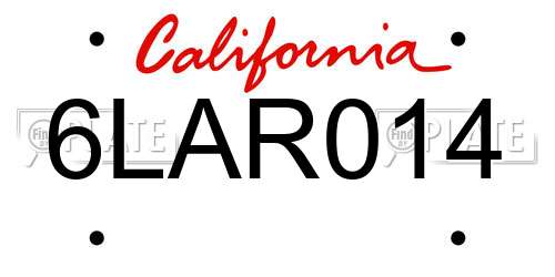 6LAR014 California License Plate