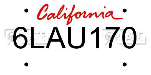 6LAU170 California License Plate