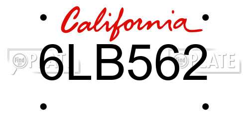 6LB562 California License Plate