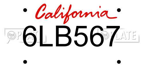 6LB567 California License Plate