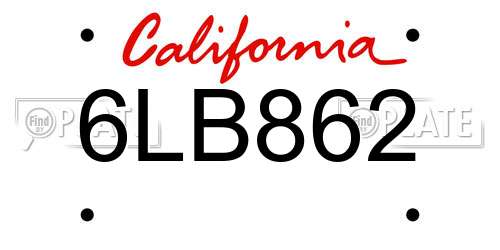6LB862 California License Plate