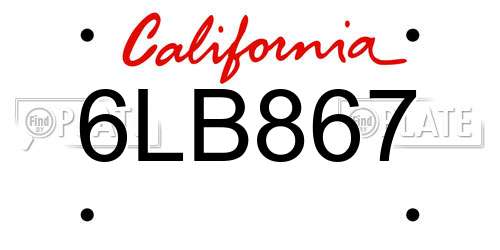 6LB867 California License Plate