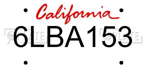 6LBA153 California License Plate