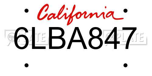 6LBA847 California License Plate
